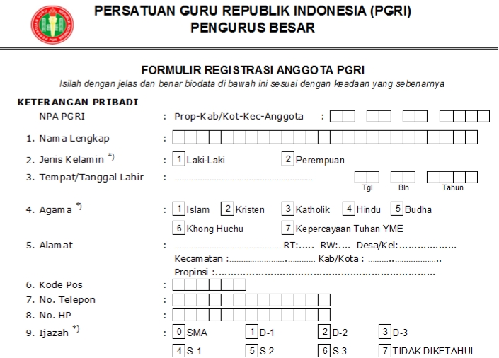 Pendaftaran PGRI Kendawangan - Persatuan Guru Republik Indonesia Cabang Kendawangan